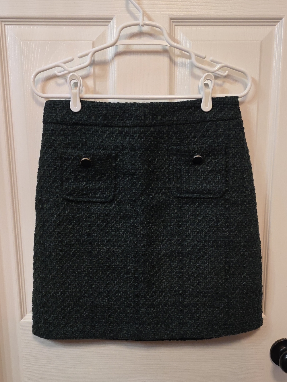 Maison D' Amelie Tweed Green Mini Skirt with Front Pocket Detail